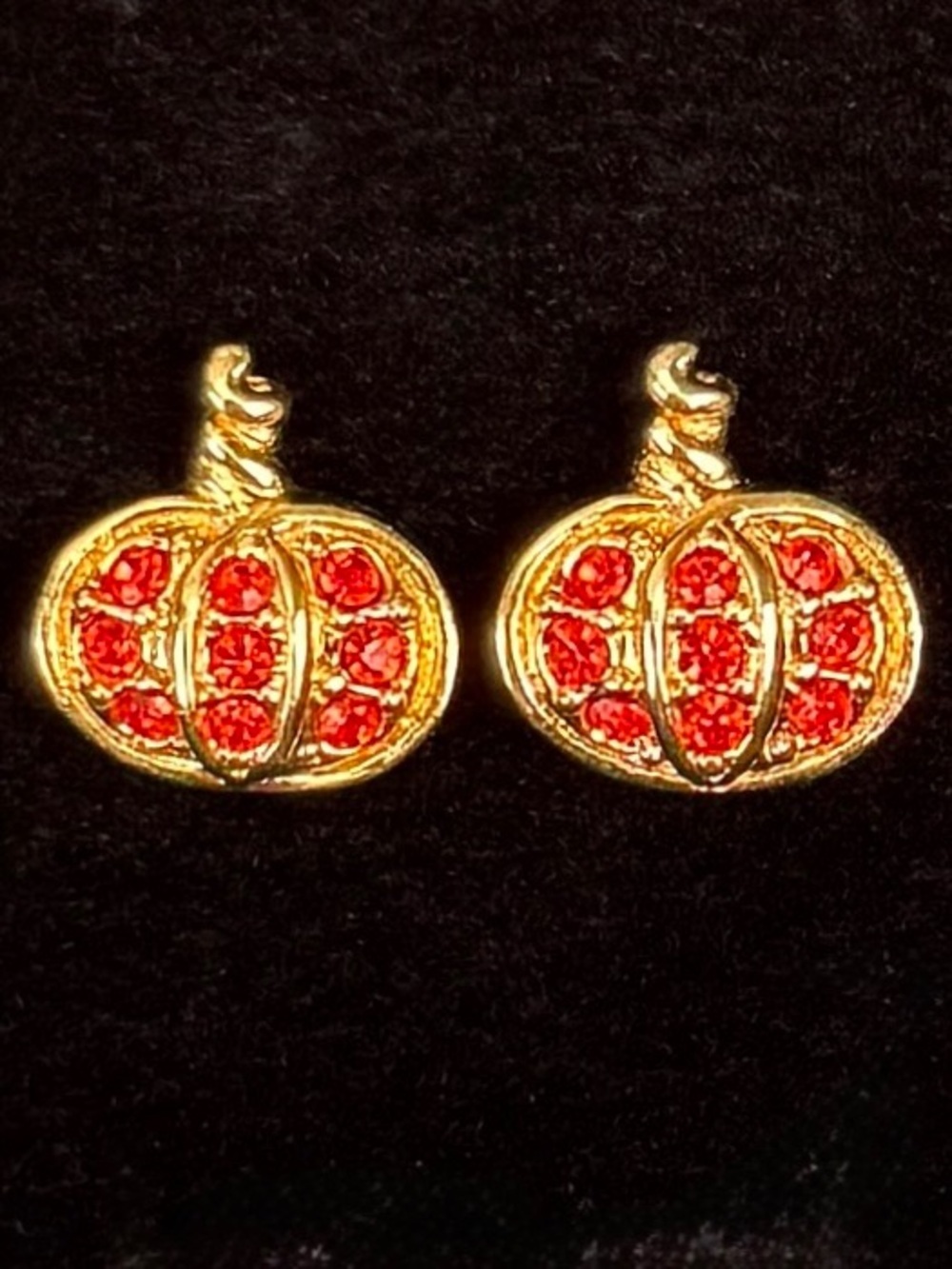 Goldtone Red Bling Fall Autumn Festive Halloween Pumpkin Pierced Earrings